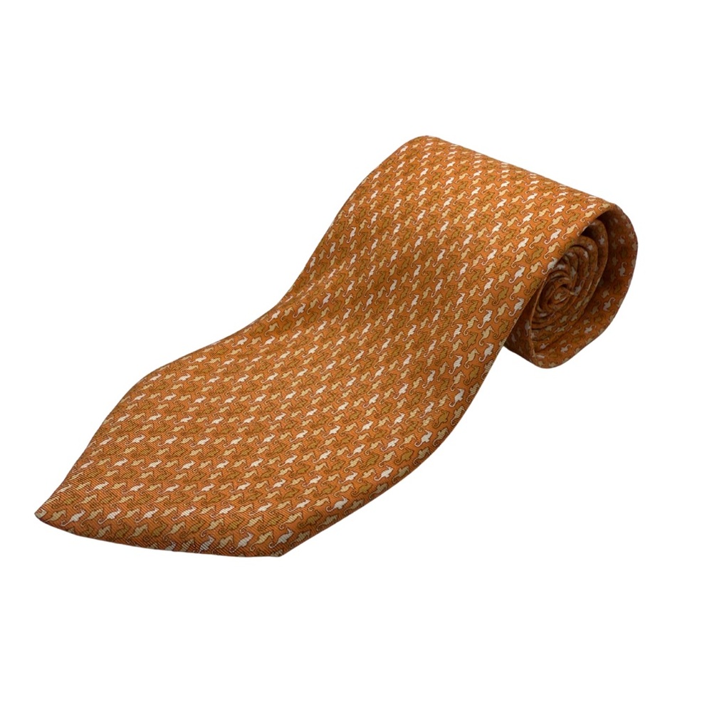 Dunhill London Silk Tie – Orange Seahorse Print, Made in Italy, Like New